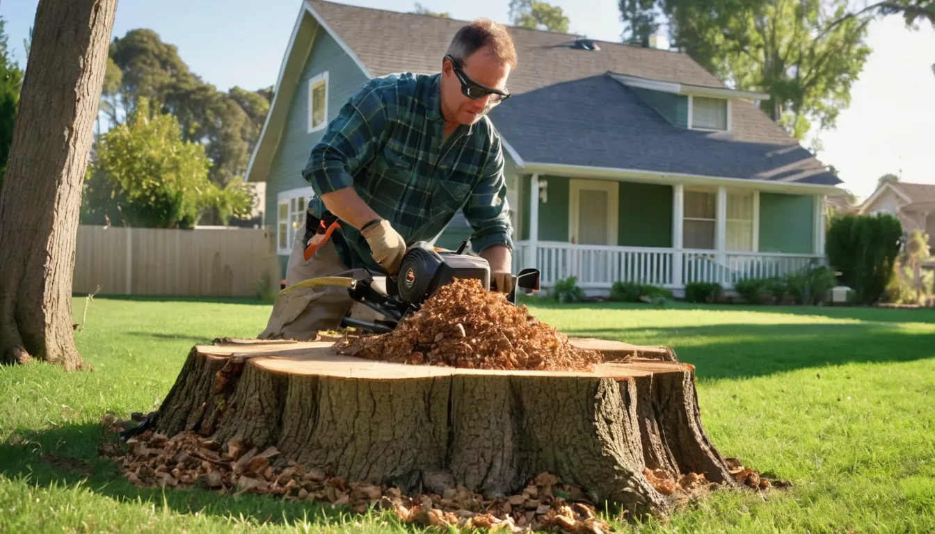 Local stump grinding provider working on a residential yard in Quantico